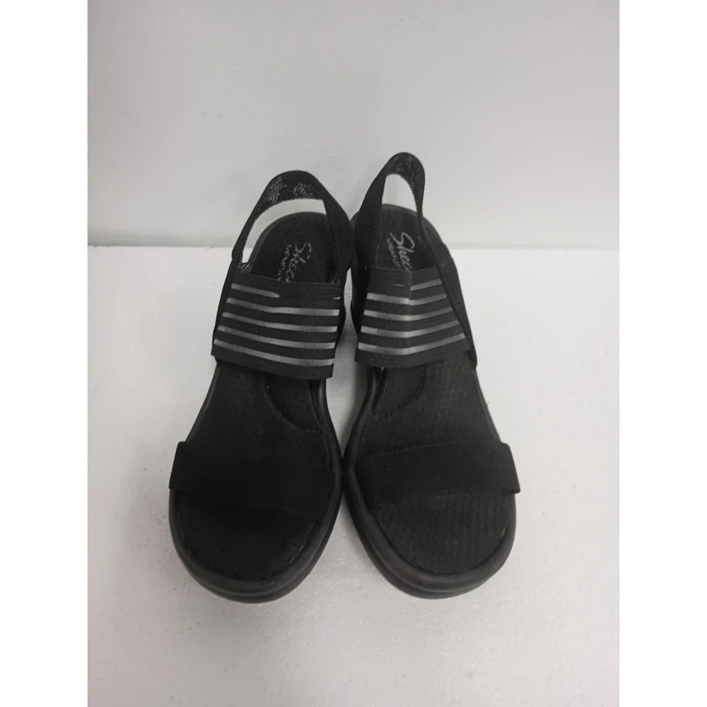 Skechers Women Rumblers Sci Fi Memory Foam Wedge Sandals 7 Black Comfort Slip On